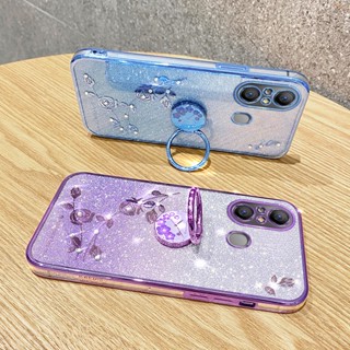 เคสโทรศัพท์มือถือ แบบนิ่ม ลายดอกไม้ ประดับกลิตเตอร์ ไล่โทนสี คุณภาพสูง สําหรับ ITEL A48 A58 Pro A49