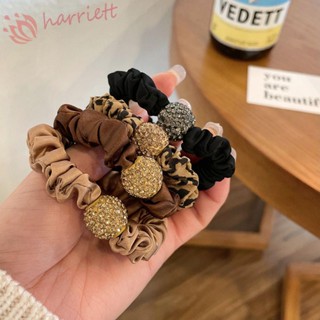 HARRIETT Retro Women Hair Ties Trendy Hair Rope Rings Korean Scrunchies Hair Bands For Girls Beaded Leopard Rubber Bands Crystal Ponytail Holder/Multicolor