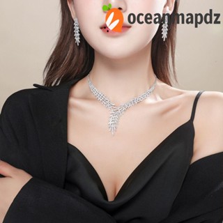 OCEANMAPDZ ชุดเครื่องประดับ รูปใบไม้ ประดับเพชรเทียม เพทาย หรูหรา สไตล์วินเทจ