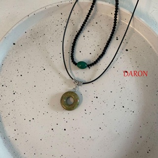 DARON สร้อยคอโซ่สองชั้น จี้ทรงกลม สีดํา สวยหรู สไตล์ชนเผ่า