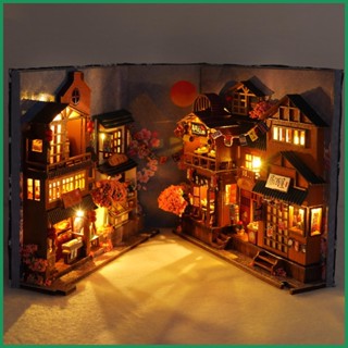 จิ๊กซอว์ไม้ 3 มิติ Bookends Dollhouse ใส่ชั้นวางของ Bookends Miniature Kit พร้อมไฟ LED