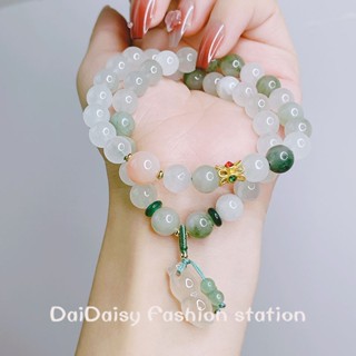 Daidaisy √♥ สร้อยข้อมือ ประดับหยกเทียม ทรงกลม สไตล์ชนเผ่าเรโทร สําหรับผู้หญิง