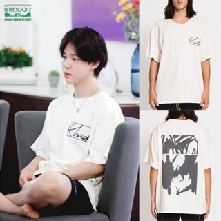 [S-5XL]เวรเอ้ย  KPOP BTS JIMIN IN THE SOOP 2 โลโก้ด้านหน้าผ้าฝ้ายเสื้อยืดผู้ชายผู้หญิง Plus ขนาดกลับ Graffiti พิมพ์แขนสั