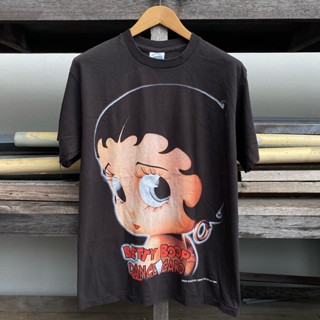 เสื้อยืดแขนสั้น ผ้าฝ้าย พิมพ์ลายการ์ตูน American Betty Boop DanceCard แฟชั่นฤดูร้อน