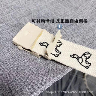 หัวเข็มขัดโลหะ ผ้าแคนวาส ลายตัวอักษร เป็ด สองด้าน เครื่องประดับแฟชั่น