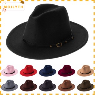 MOILYTH Felt Fedora หมวกปีกกว้าง หมวกแจ๊ส ปานามา หัวเข็มขัด สําหรับผู้ชาย และผู้หญิง