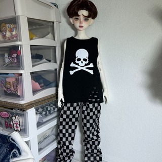 Bjd 1/4 เสื้อกั๊ก ลายกะโหลก สีดํา สีขาว สําหรับตุ๊กตา