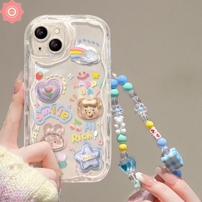 เคสโทรศัพท์มือถือ แบบนิ่ม ลายกระต่าย และหมี 3D มีสายคล้อง ประดับมุก สําหรับ Samsung A24 A14 A32 A52s A21s A04 S A31 A20 A30s A23 A12 A50 A51 A03 A52 A11 A03s A10s A30 A13 A20s A50s