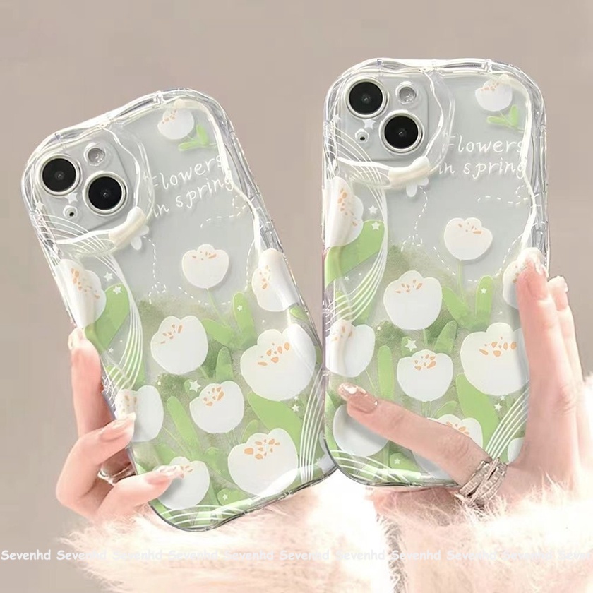 เคสป้องกันโทรศัพท์มือถือ ลายดอกทิวลิป สีขาว สําหรับ IPhone 15 14 13 12 11 Pro Max 8 7 6 6s Plus X Xr Xs Max SE 2020