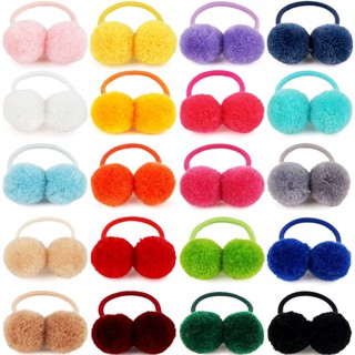 ยางรัดผม ทรงกลม ประดับขนเฟอร์ น่ารัก สีแคนดี้ สไตล์เกาหลี สําหรับเด็ก