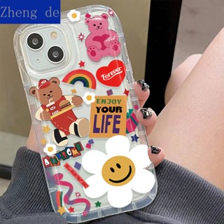 เคสป้องกันโทรศัพท์มือถือ แบบนิ่ม ลายกราฟฟิตี้หมี สีรุ้ง กันกระแทก สําหรับ Apple Iphone 14 11pro 12 13max xr xs TSRC