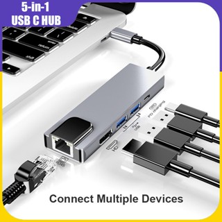 【จัดส่งรวดเร็ว】ฮับอะแดปเตอร์แปลง Usb C Type C HDMI PD Gigabit Ethernet RJ45 สําหรับ PC 5 in 1