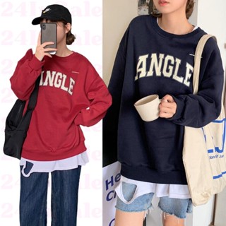 shop24📱สต็อกไทย เสื้อแขนยาวคอกลม ผ้าสำลี สกรีนลาย ANGLE 3 สี