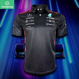 เสื้อPolo Shirt F1 เสื้อโปโลฟอร์มูลาวัน ทีม เมอร์เซเดส เอเอ็มจี ปิโตรนาส #FM0082 พิมพ์ทั้งตัว (สีดำ) ไซส์ XS-3XL shangsong