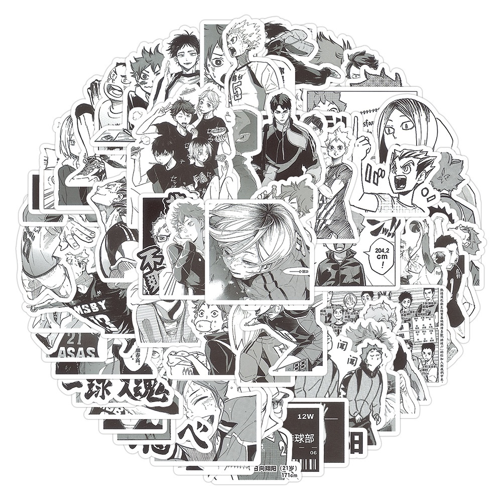 60 ชิ้น การ์ตูนอนิเมะ Haikyuu!! สีดําและสีขาว สติกเกอร์ เหมาะกับของขวัญ สําหรับตกแต่งกระเป๋าเดินทาง แล็ปท็อป โน๊ตบุ๊ค