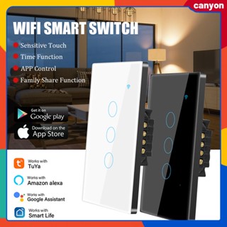 1/2/3/4gang Tuya Wifi Smart Switch Neutral Wired Wall Touch Switch Capacitive Touch Sense Touch Mobile Phone App Control Smart Speaker Voice Control canyon