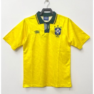 เสื้อกีฬาแขนสั้น ลายทีมชาติฟุตบอล Brazil 91-93 ชุดเหย้า สไตล์วินเทจ