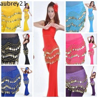 Aubrey1 เข็มขัดคาดเอว ผ้าชีฟอง สีทอง หลากสี สําหรับเต้นรํา