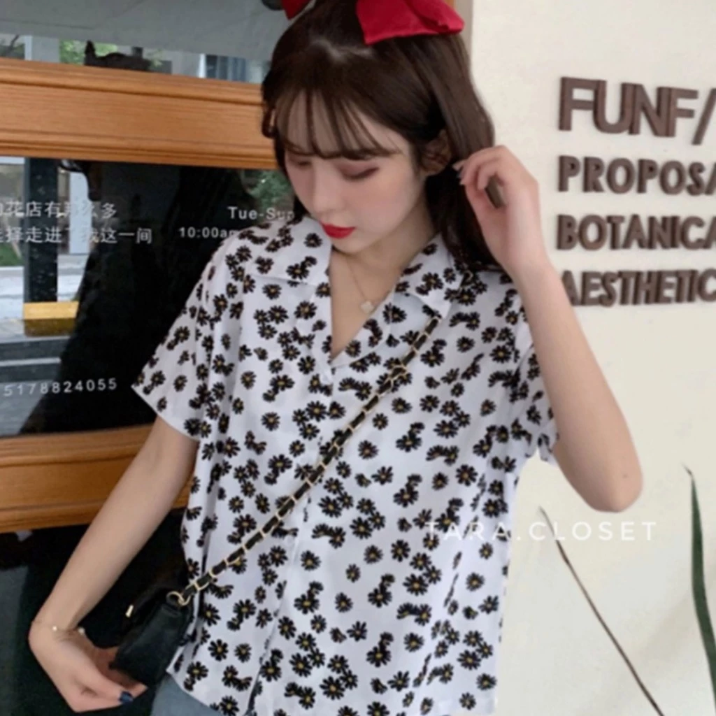 เสื้อยืดคอปกแขนสั้น ลายดอกไม้ สไตล์เกาหลี Minimal ผู้หญิง thumbnail 6