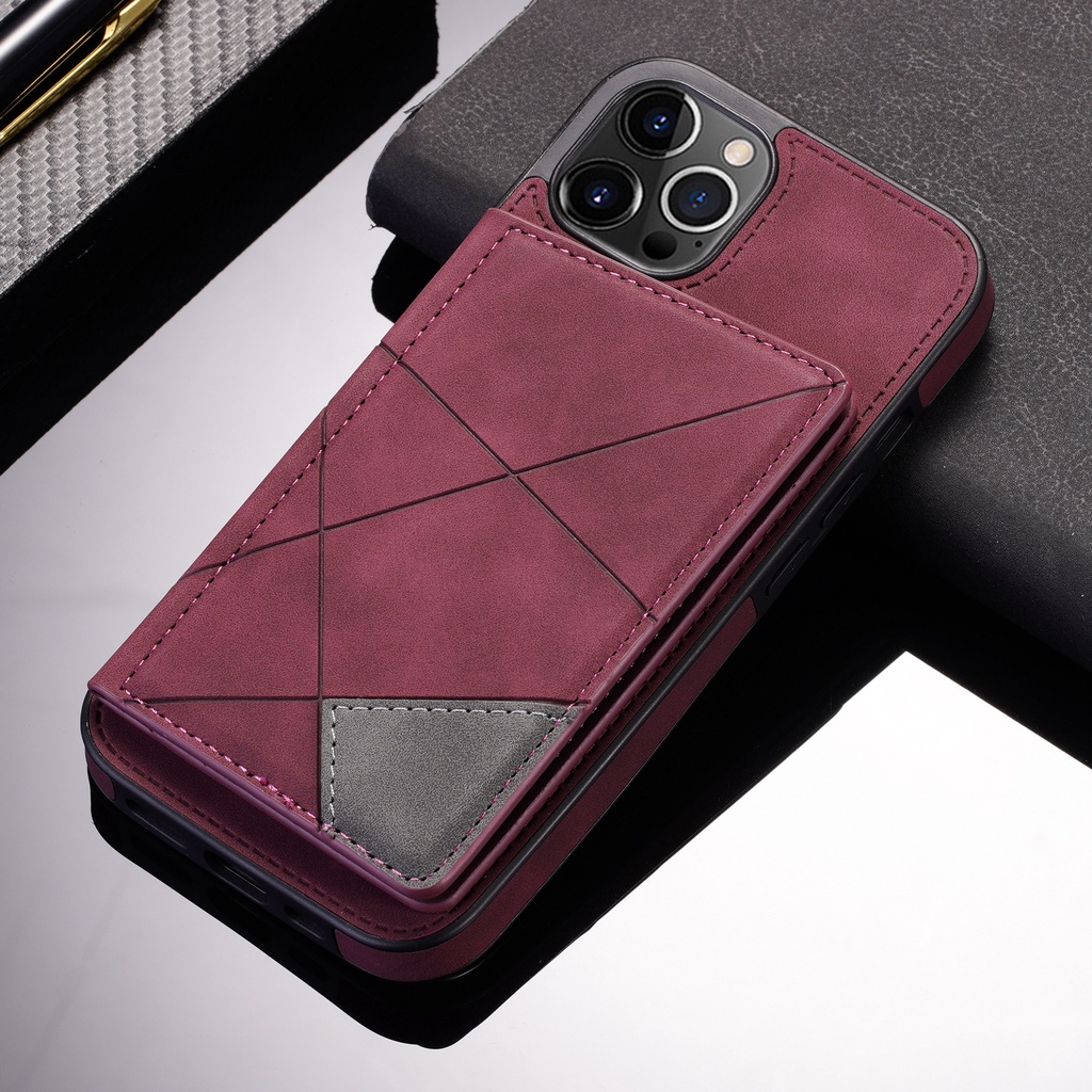 เคส Case for iPhone 15 11 Pro Max 14 Plus 12 13 Mini ไอโฟน X XS Max เคสโทรศัพท์มือถือหนัง TPU นิ่ม ปิดด้านหลัง แบบประกบสองสี พร้อมช่องใส่บัตร สําหรับ Splice Leather Back Cover Metal Button With Card Slots เคส ฝาพับหนัง