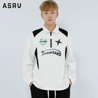 ASRV เสื้อสเวตเตอร์คอปก POLO สไตล์อเมริกันเรโทรไฮสตรีทเรโทรสำหรับผู้ชายและผู้หญิง ท็อปส์ซูคู่รักทรงหลวมและหลากหลายสำหรับผู้ชาย