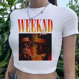 เสื้อยืดครอปท็อป ลาย the Weeknd 90s cyber y2k แฟชั่นสไตล์เกาหลี สําหรับผู้หญิง