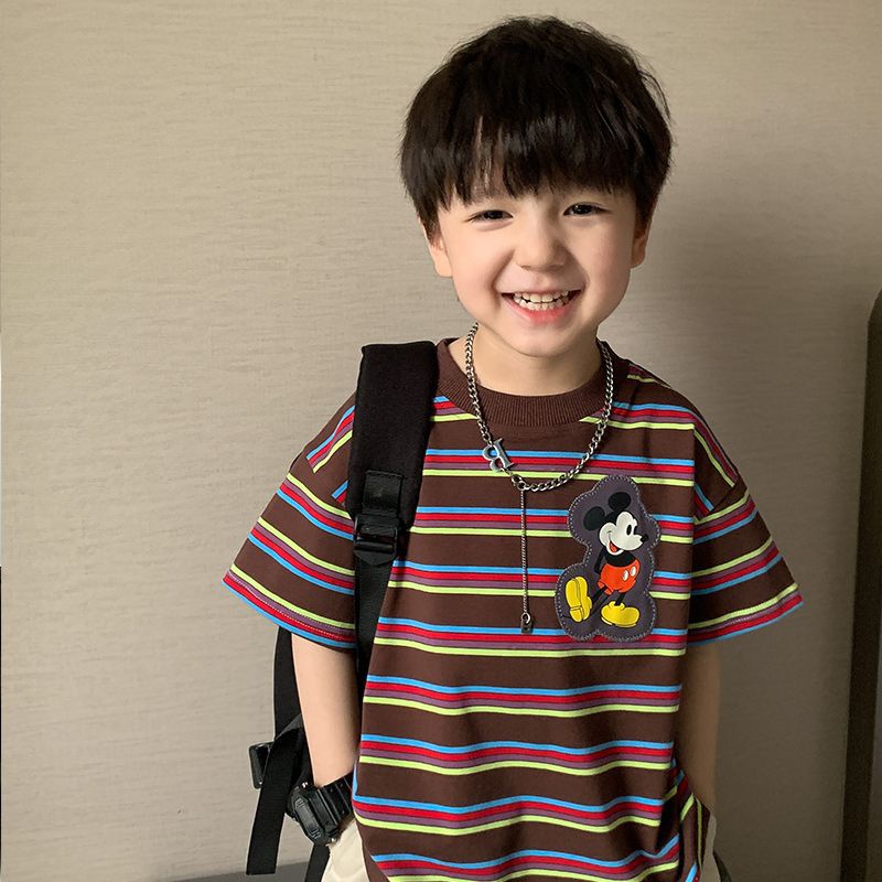 เสื้อยืด ผ้าฝ้าย พิมพ์ลายทาง แฟชั่นฤดูร้อน สําหรับเด็กผู้ชาย TM0Y 2023