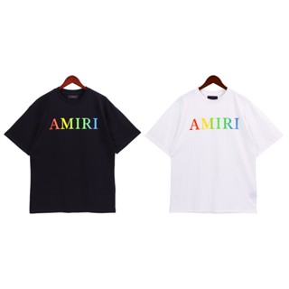 เสื้อยืดแขนสั้นลําลอง พิมพ์ลายตัวอักษร Amiri ทรงหลวม แฟชั่นฤดูร้อน สไตล์อเมริกัน สําหรับผู้ชาย และผู้หญิง