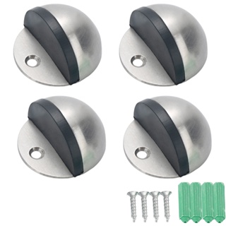 4pcs Safety Dome Stainless Steel Heavy Duty Punch Free With Screws Rubber Buffer Floor Mounted Silver Black Door Stop