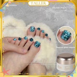 ✧พร้อมส่ง Baoshiman Toe Nail Polish Gel Super Flash Shiny Large Sequin Canned Phototherapy Glue Nail Art For Nail Shop 10ml 12 Colors TALLER