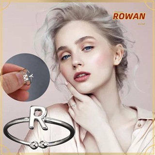 ROWANS แหวนแต่งงาน แบบปรับได้ พิมพ์ลายตัวอักษร 26 ตัว แบบเรียบง่าย