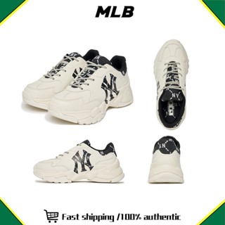 MLB Chunky vintage printed shoes รองเท้า 💯 รองเท้าผ้าใบ 3ASHCM11N-50BKS Beige black