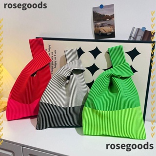 Rosegoods1 กระเป๋าถือ กระเป๋าช้อปปิ้ง ผ้าถักนิตติ้ง ความจุขนาดใหญ่ แฮนด์เมด สําหรับผู้หญิง