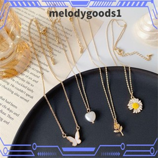 Melodygoods1 สร้อยคออัลลอย จี้ผีเสื้อ ดอกเดซี่ ดอกกุหลาบ เครื่องประดับ