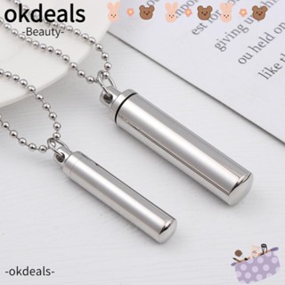 Okdeals สร้อยคอโซ่ จี้ขวดน้ําหอม สเตนเลส ทรงกระบอก เปิดได้ สีเงิน เครื่องประดับแฟชั่น สําหรับผู้หญิง และผู้ชาย