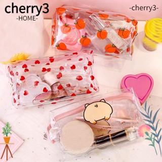 Cherry3 กระเป๋าเครื่องสําอาง PVC แบบใส มีซิป ขนาดเล็ก สําหรับผู้หญิง