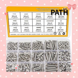 PATH ชุดน็อต และสลักเกลียว สเตนเลส สกรูเมตริก M3 M4 M5 สีเงิน 540 ชิ้น สําหรับร้านค้า