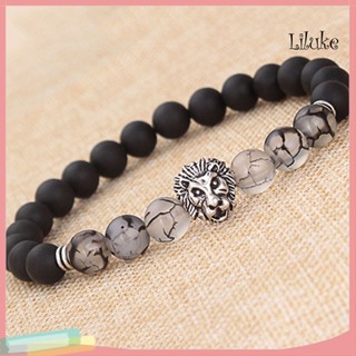 Lk--charm สร้อยข้อมือ ยางยืด ปรับได้ หินฝ้า เงิน สิงโต ลูกปัด กําไลข้อมือ สําหรับสวมใส่ทุกวัน