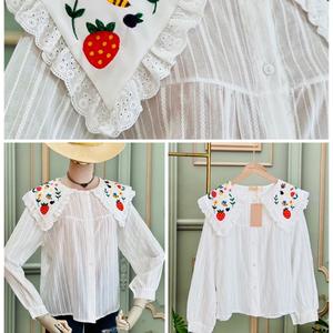 เสื้อลูกไม้ปกแหลมงานปักกระดุมหน้า