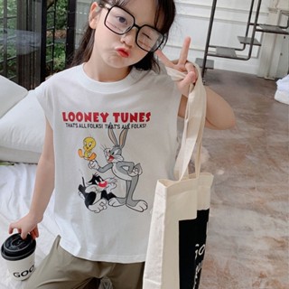 พร้อมส่ง ลดกระหน่ํา เสื้อยืดแขนกุด ผ้าฝ้ายแท้ ทรงหลวม ลายกระต่าย แฟชั่นฤดูร้อน สไตล์เกาหลี และญี่ปุ่น สําหรับเด็กผู้หญิง