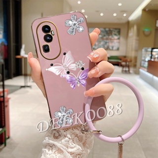 เคสโทรศัพท์มือถือ ลายผีเสื้อบินน่ารัก พร้อมสายคล้องมือ สีชมพู สําหรับ OPPO Reno10 Pro Plus Pro+ A78 4G 5G 2023 A78 Reno 10 10Pro