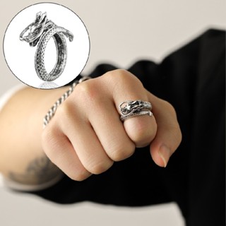 Vintage Open Ring Silver Dragon Retro Jewelry Gift Adjustable for Men