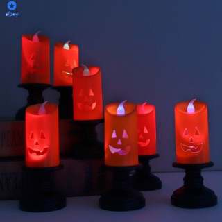 แสงเทียนฮัลโลวีน LED เชิงเทียนหลากสีตกแต่งบนโต๊ะปาร์ตี้ฟักทอง Happy Halloween Party Decor 【bluey】