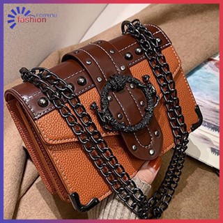 ☀ Fashionforyou เสื้อผ้าแฟชั่น ☀  กระเป๋าสะพายไหล่ หนัง PU ทรงคลัทช์ ทรงสี่เหลี่ยม แต่งหมุด สไตล์โกธิค วินเทจ แฟชั่นเรโทร สําหรับสตรี
