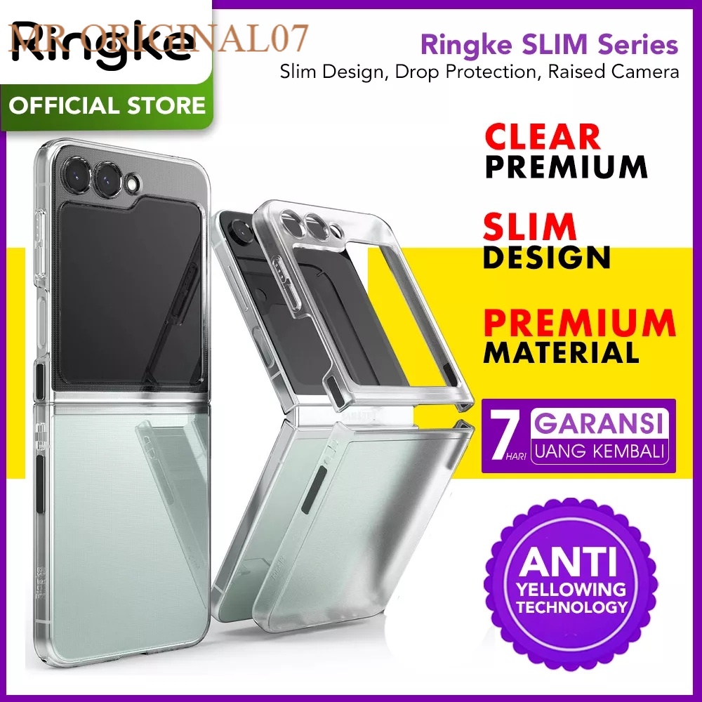 Ringke Hard Case Crystal Clear Slim Cover Samsung Galaxy Z Flip 5 Hardcase Ultra Thin Slim Fit Protect Back Front Anti Yellow ORIGINAL Official