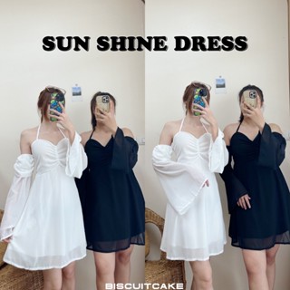 BKL พร้อมส่ง  JU2801 Sunshine dress เดรสเกาะอกต่อแขน ผูกคอ สม็อคหลัง ผ้าชีฟอง มีปลายทาง ชุดไปทะเล เดรส เสื้อยืด ชุดเซ็