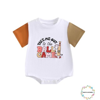 Babyclothes- ชุดจั๊มสูทรอมเปอร์ แขนสั้น พิมพ์ลายตัวอักษร เบสบอล สีตัดกัน ลําลอง ฤดูร้อน สําหรับเด็กทารก เด็กวัยหัดเดิน เด็กผู้ชาย เด็กผู้หญิง