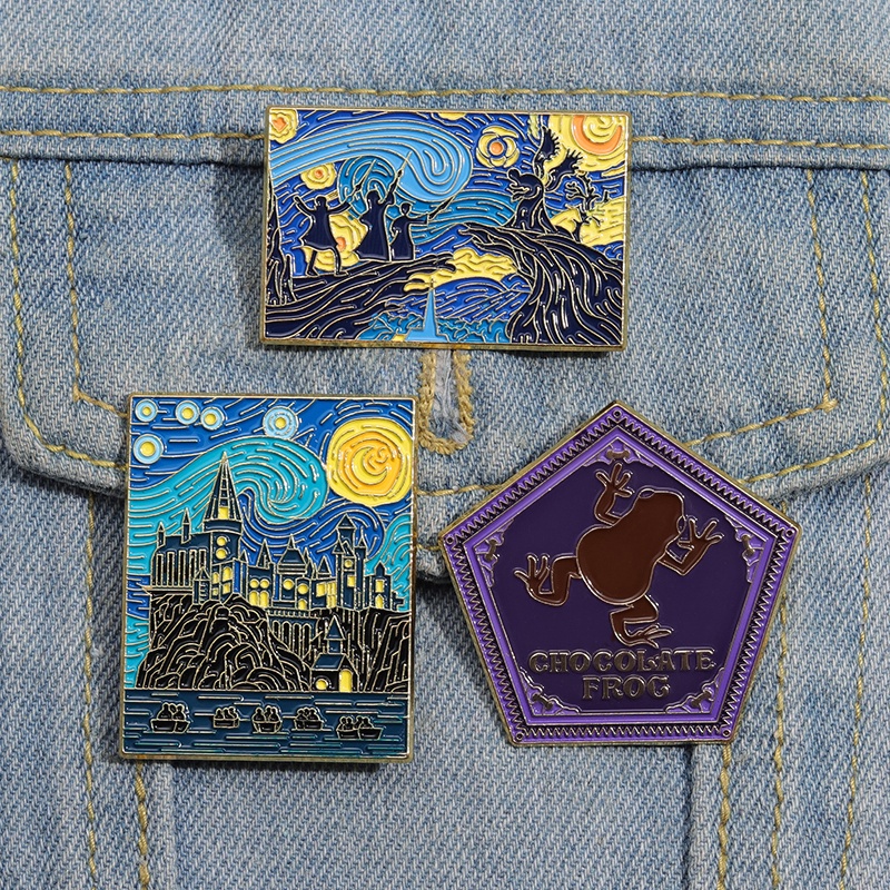 ภาพยนตร์ Harry Potter Art Lapel Pin Van Gogh ภาพวาดสีน้ํามัน Blue Star เข็มกลัดโลหะ Badge เสื้อผ้ากระเป๋าเป้สะพายหลังอุปกรณ์เสริม