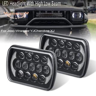 ไฟหน้า LED ทรงสี่เหลี่ยมผืนผ้า 1 คู่ พร้อมไฟเลี้ยวสูงต่ํา สําหรับ Jeep Wrangler YJ Cherokee XJ