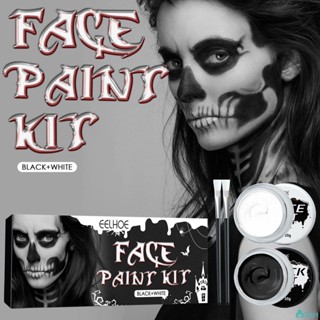 เพ้นท์หน้าฮาโลวีน Eelhoe Face Paint Covered Halloween Black White Body Painted Vampire Zombie Skeleton Face Makeup Supplies TH1